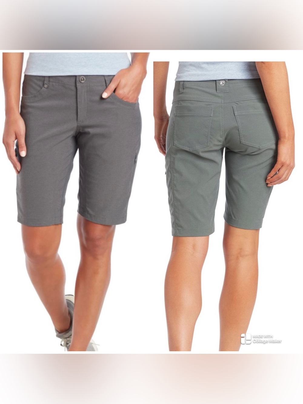 KUHL Womens Trekr Shorts 11” Inseam Stone Gray 6355 Sz 16 Zip + Snap Pockets $79